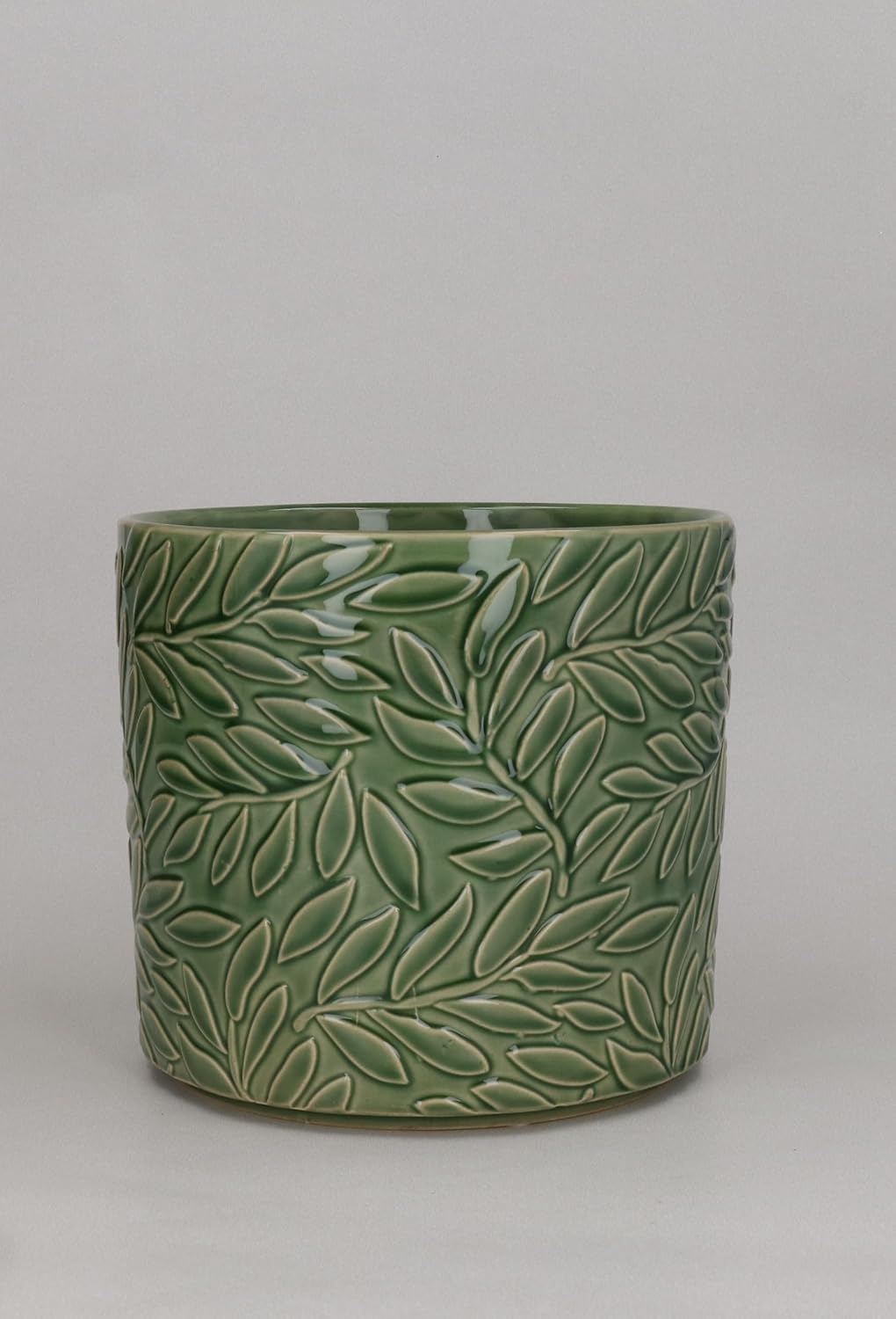 Green Leaves Stoneware Pot Cover Large
