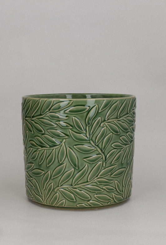 Green Leaves Stoneware Pot Cover Large