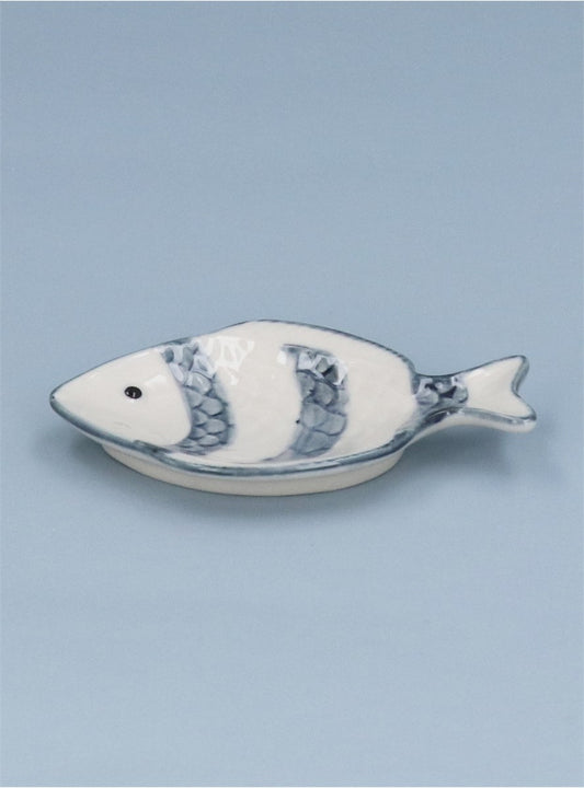 Grey Stripe Stoneware Fish Trinket Dish