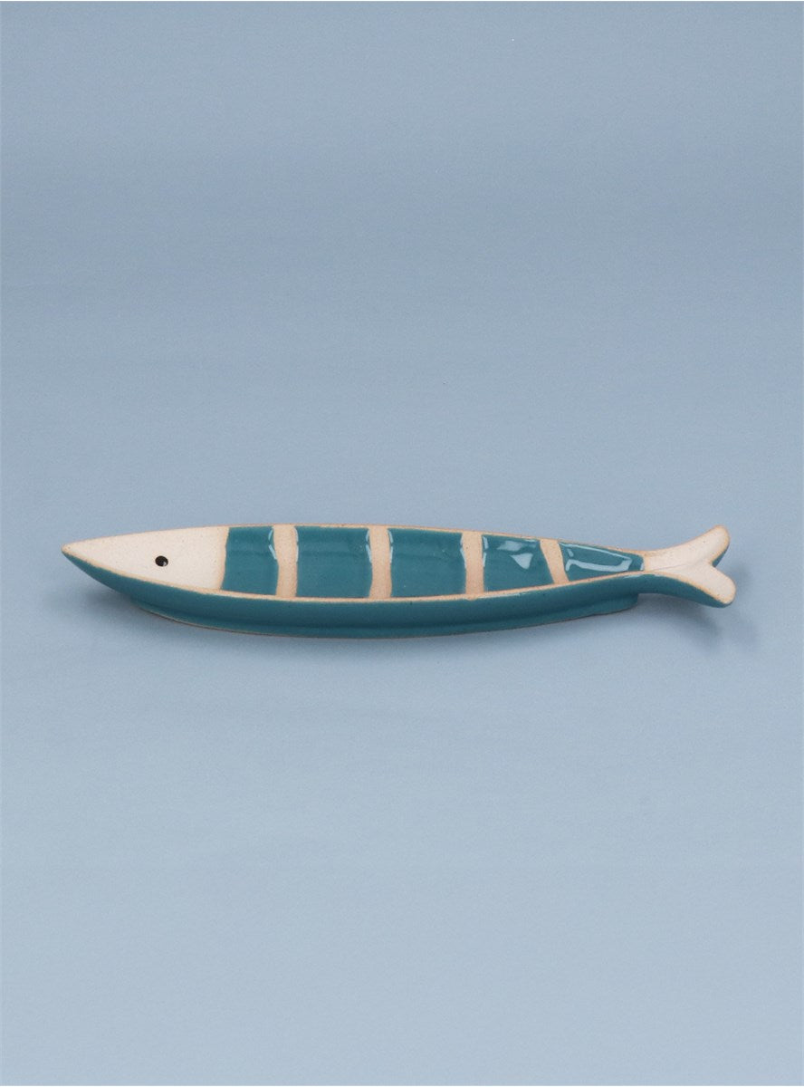 Blue Stripe Stoneware Sardine Trinket Dish Small