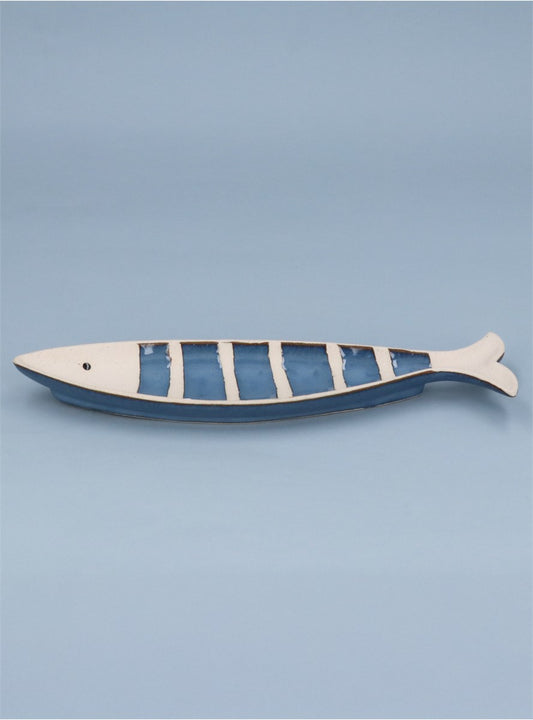 Blue Stripe Stoneware Sardine Trinket Dish Large