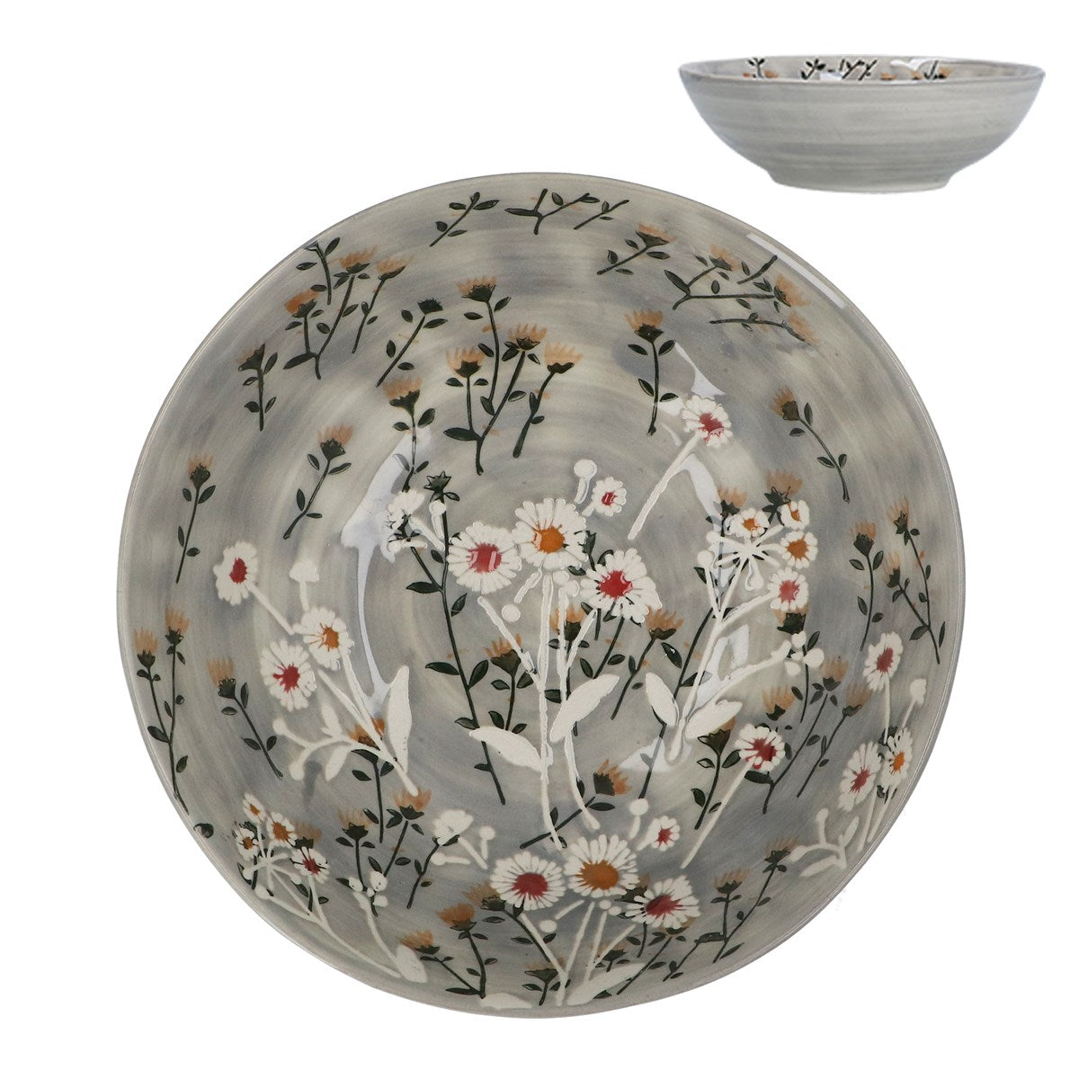 Grey Wild Daisy Stoneware Bowl|Med