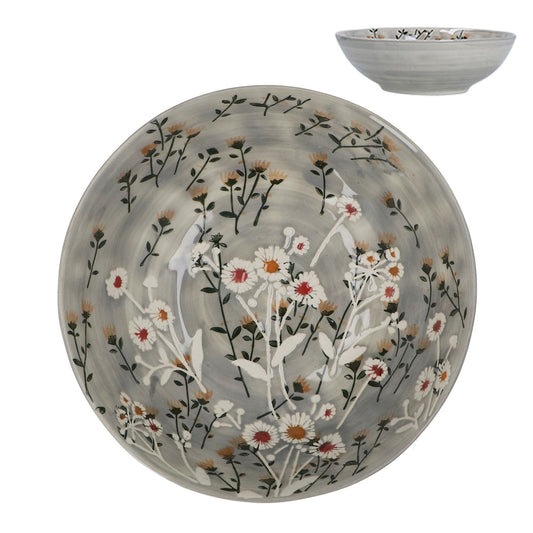 Grey Wild Daisy Stoneware Bowl|Med