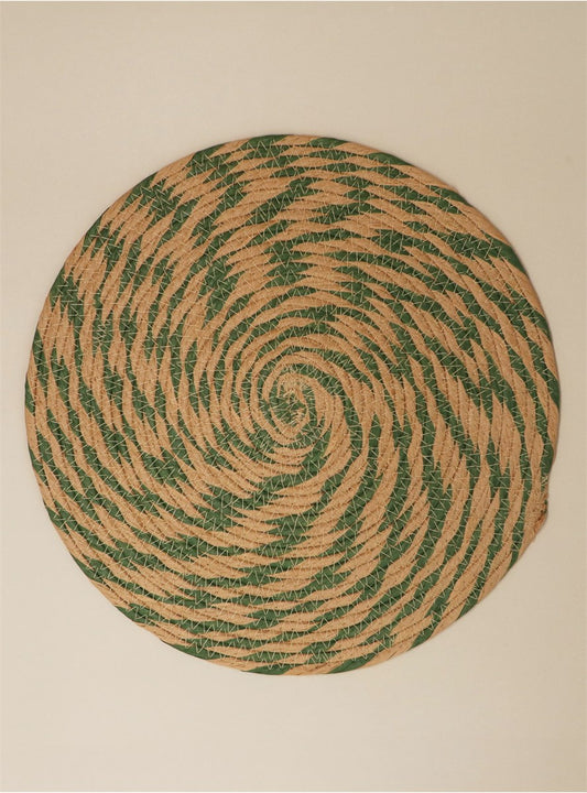 Natural & Green Woven Round Place Mats |  Pack/4