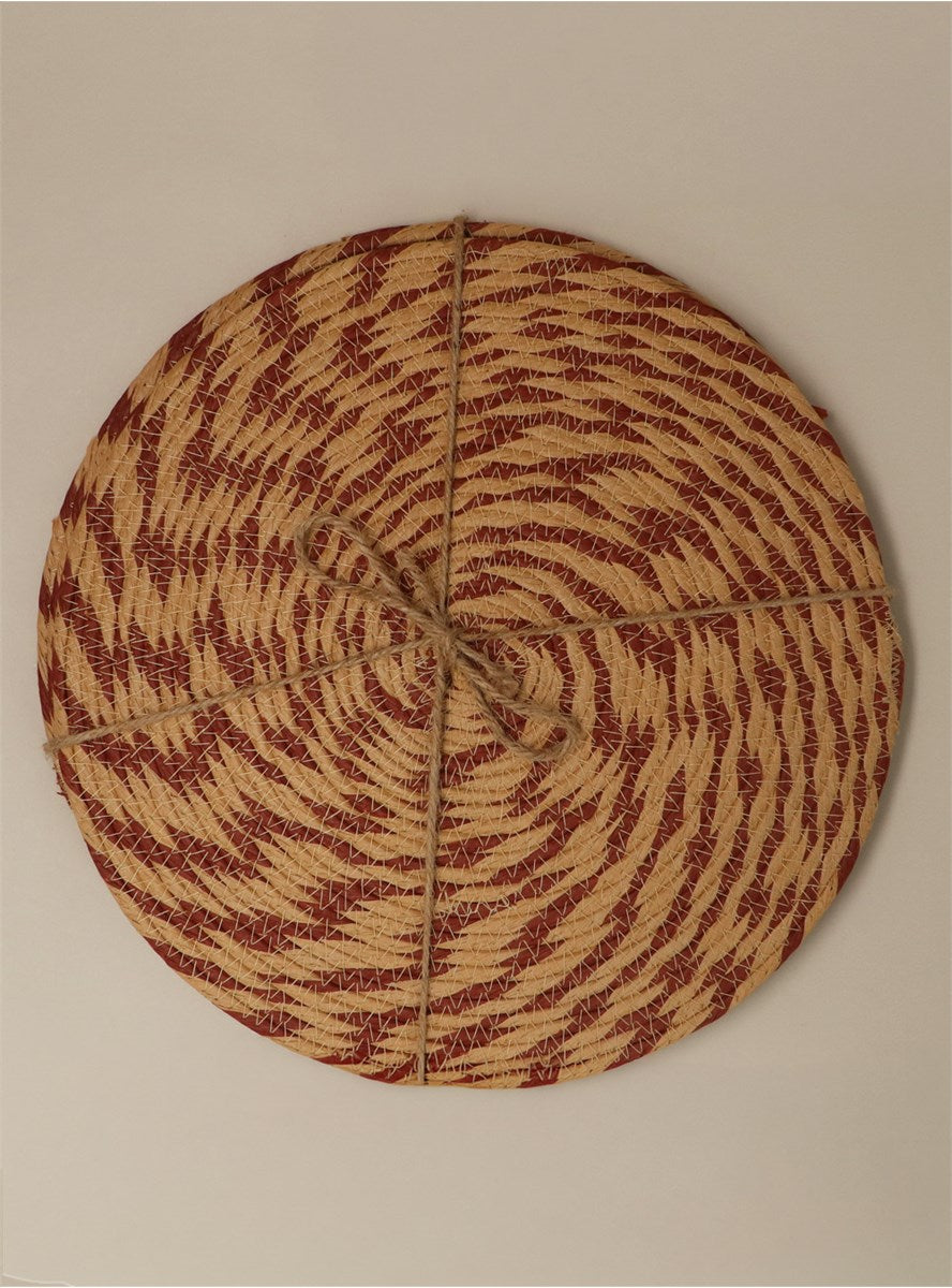 Pack of 4 Placemats | Natural & Burgundy Round