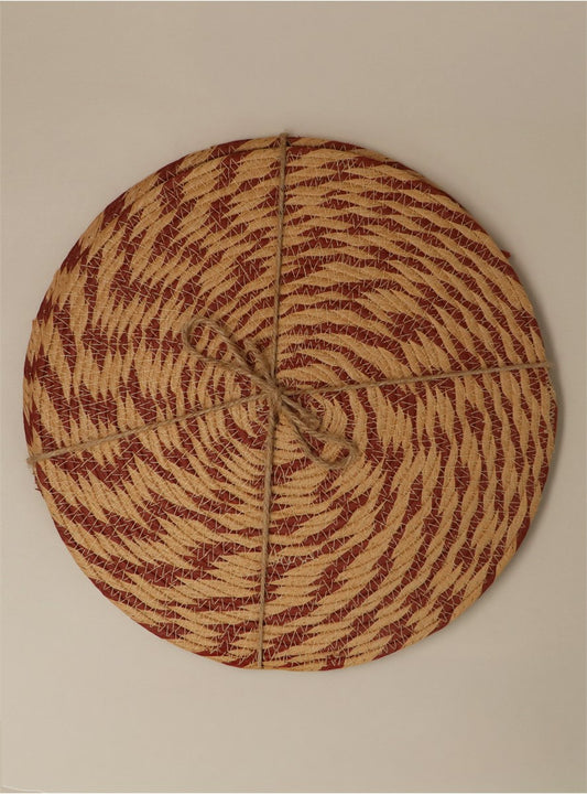 Pack of 4 Placemats | Natural & Burgundy Round