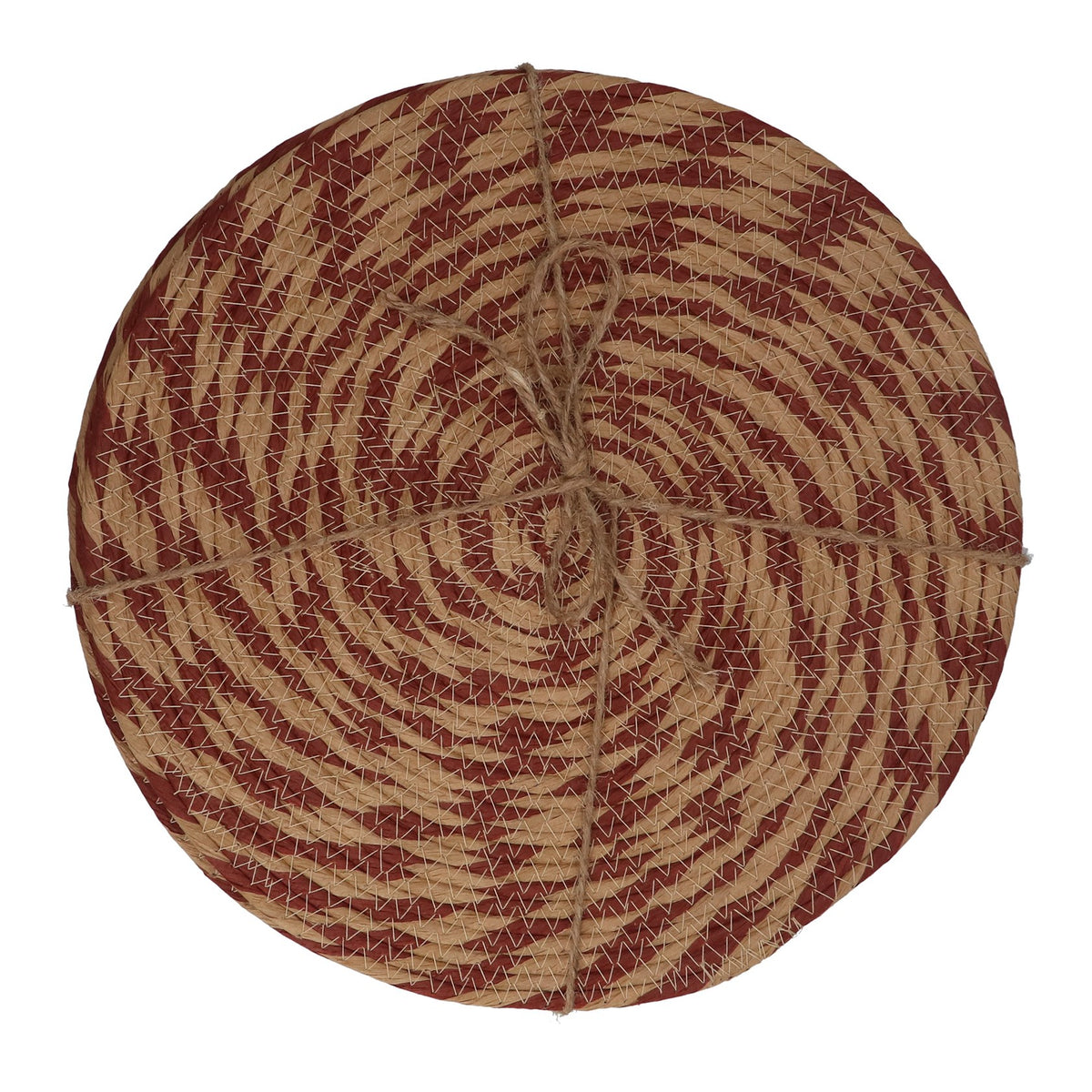 Pack of 4 Placemats | Natural & Burgundy Round