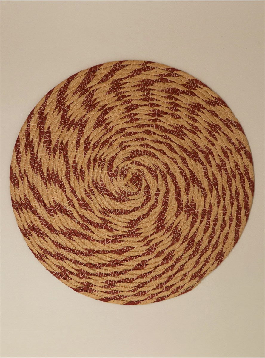 Pack of 4 Placemats | Natural & Burgundy Round