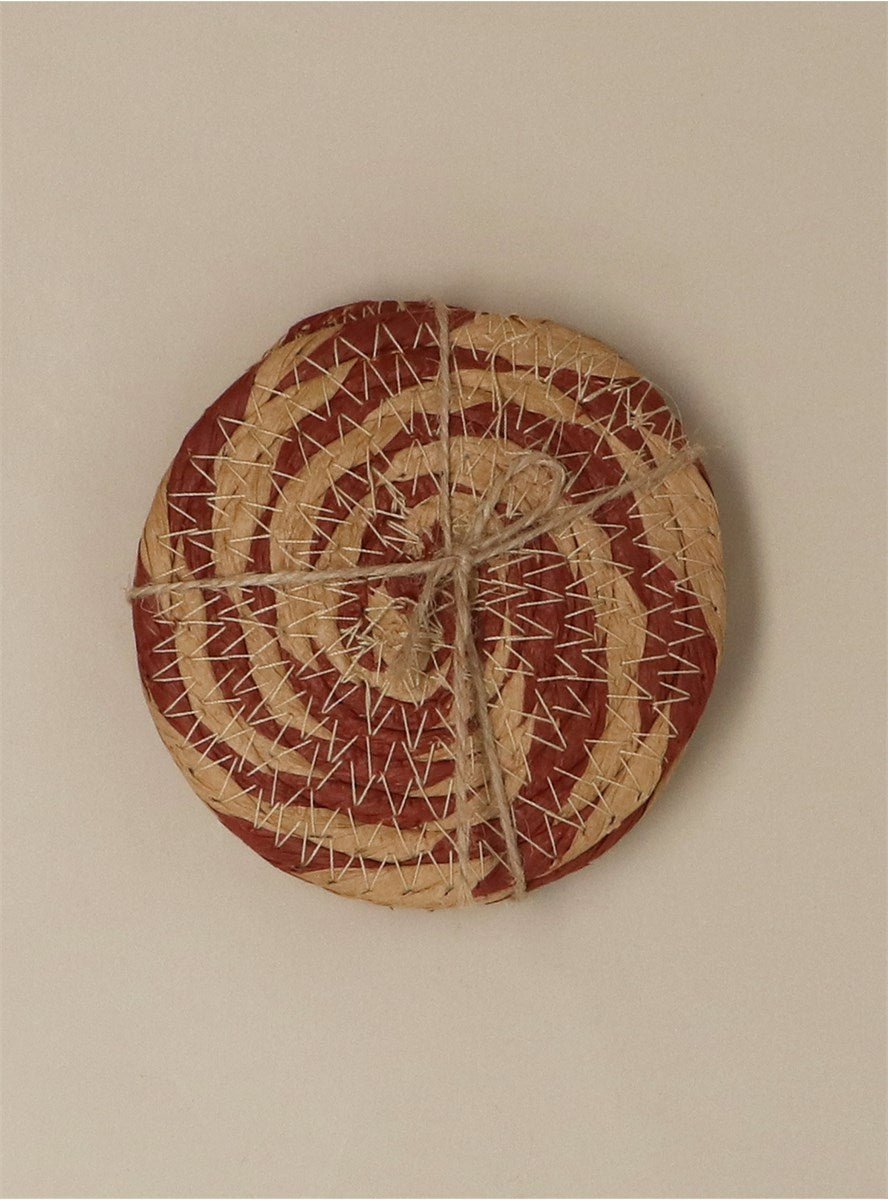 Pack of 4 Coasters | Natural & Burgundy Round