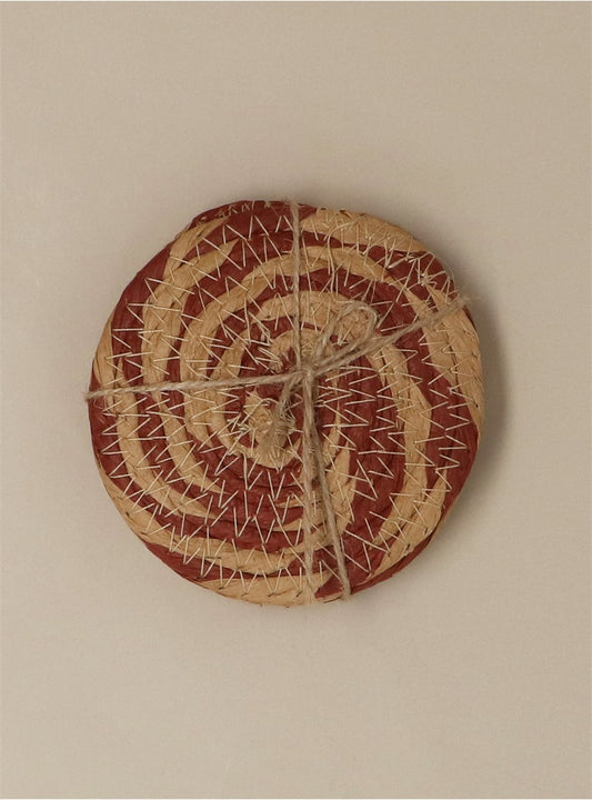 Pack of 4 Coasters | Natural & Burgundy Round