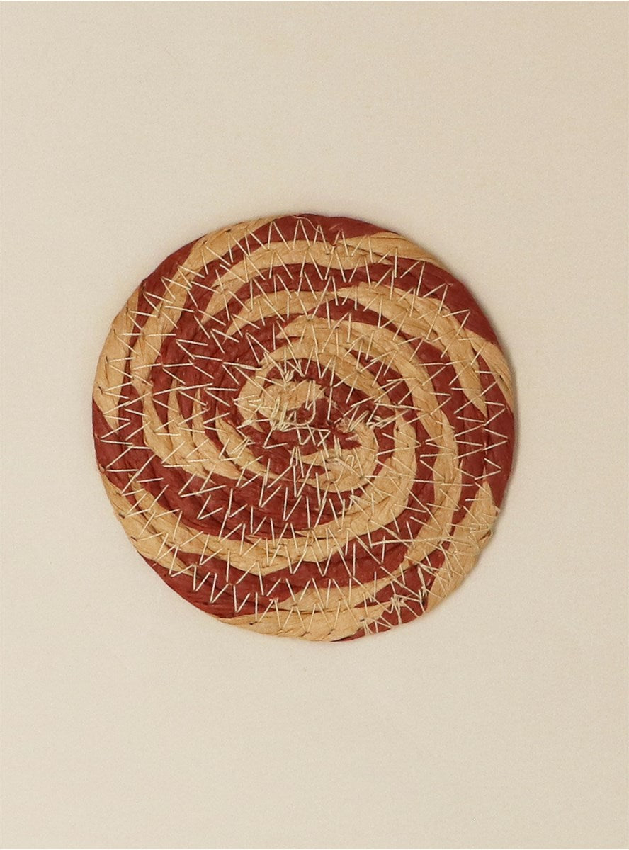 Pack of 4 Coasters | Natural & Burgundy Round