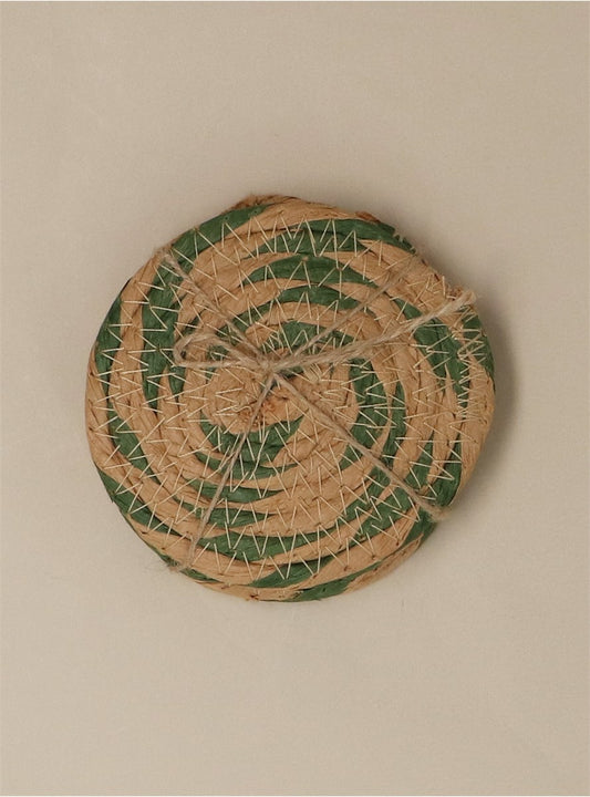 Pack of 4 Coasters | Natural & Green Round