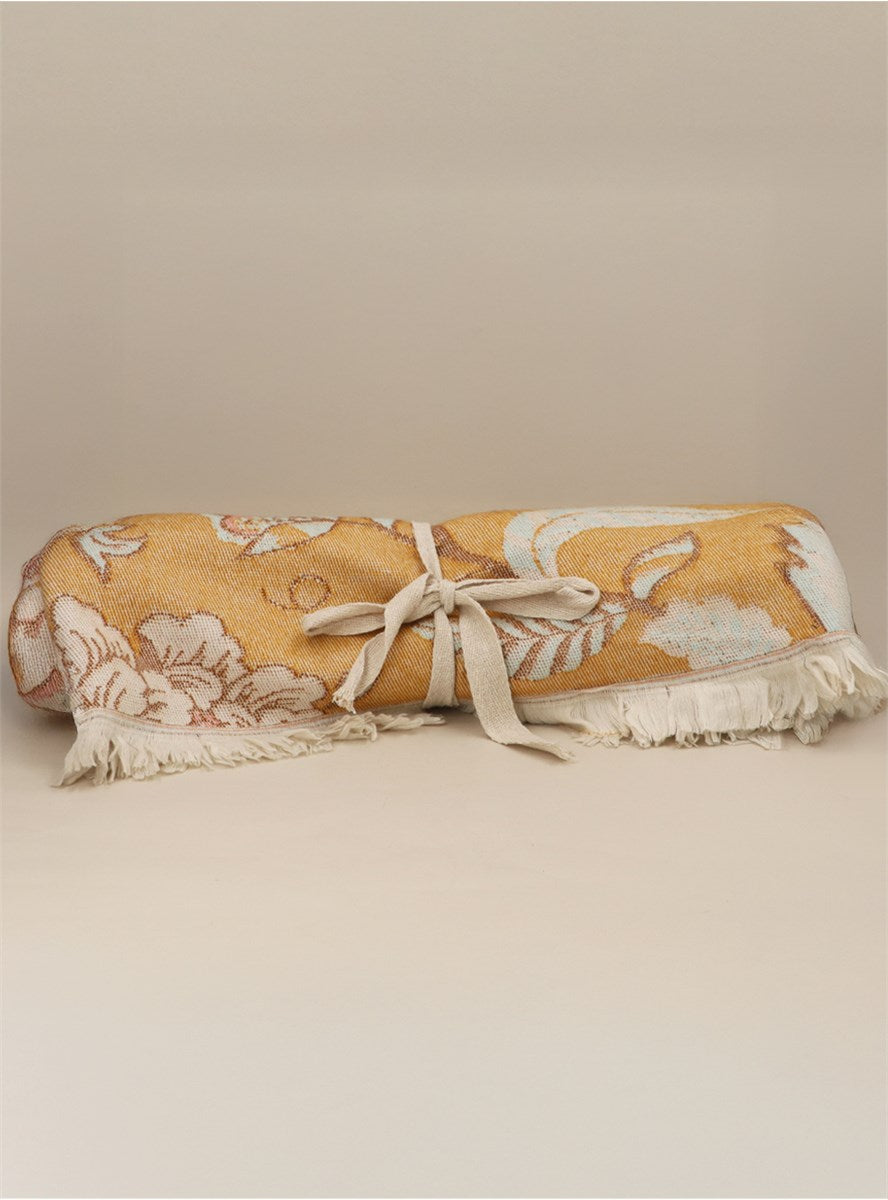 Ochre Tapestry Flowers Fine Cosy Throw