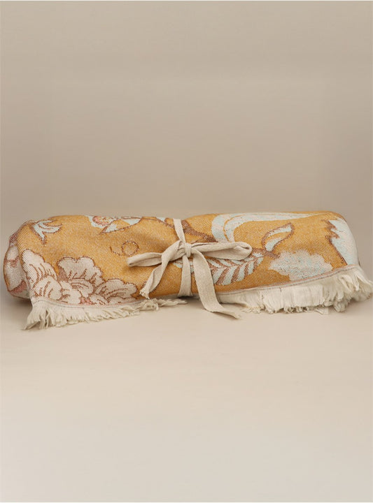 Ochre Tapestry Flowers Fine Cosy Throw