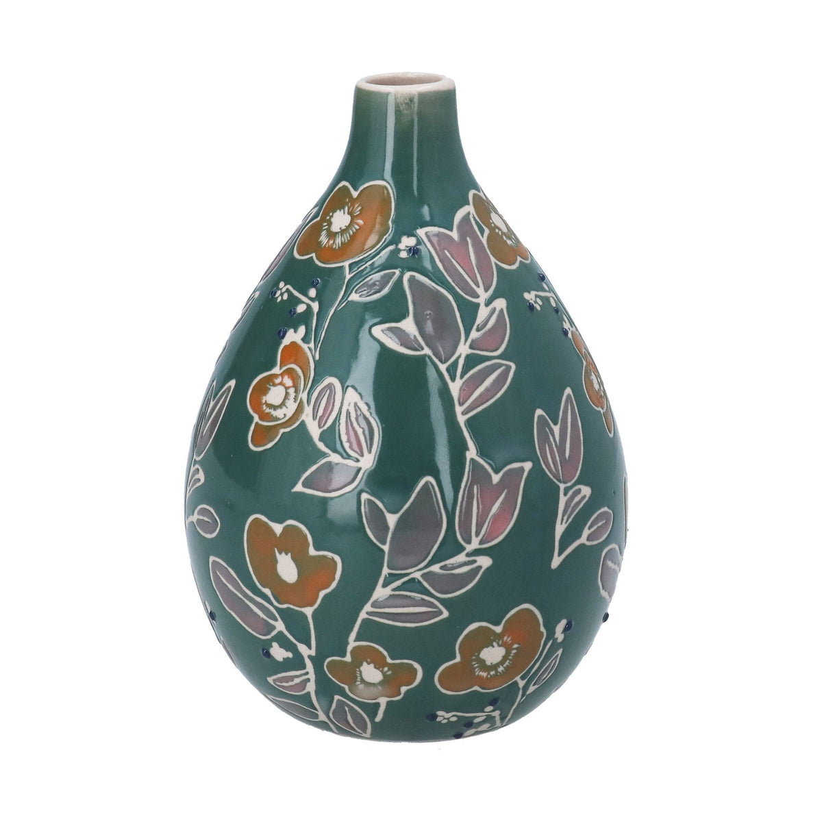 Decorative Vase | Teal Floral Pear