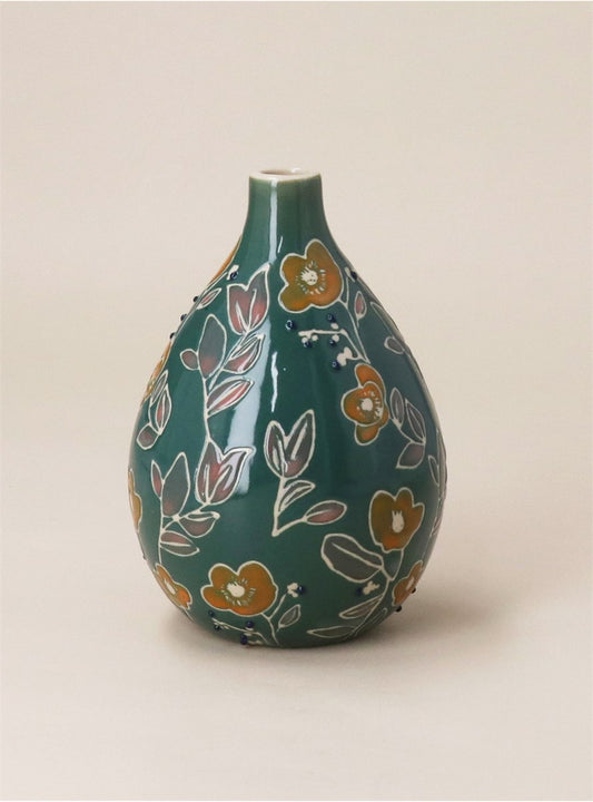 Decorative Vase | Teal Floral Pear