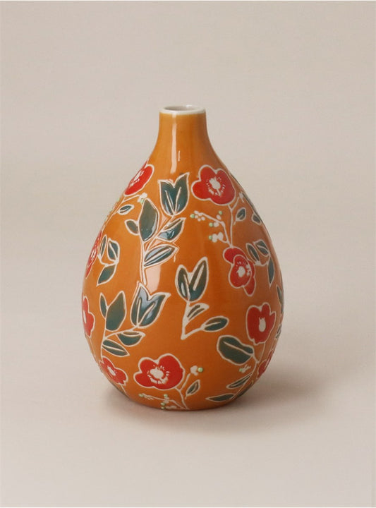 Decorative Vase - Orange Floral Pear
