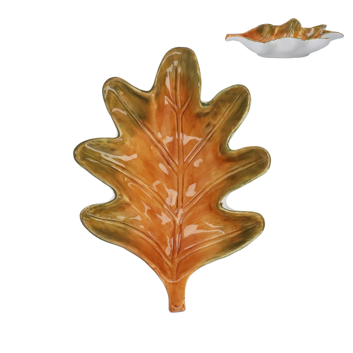 Ceramic Dish 14cm | Green/Yellow Oak Leaf