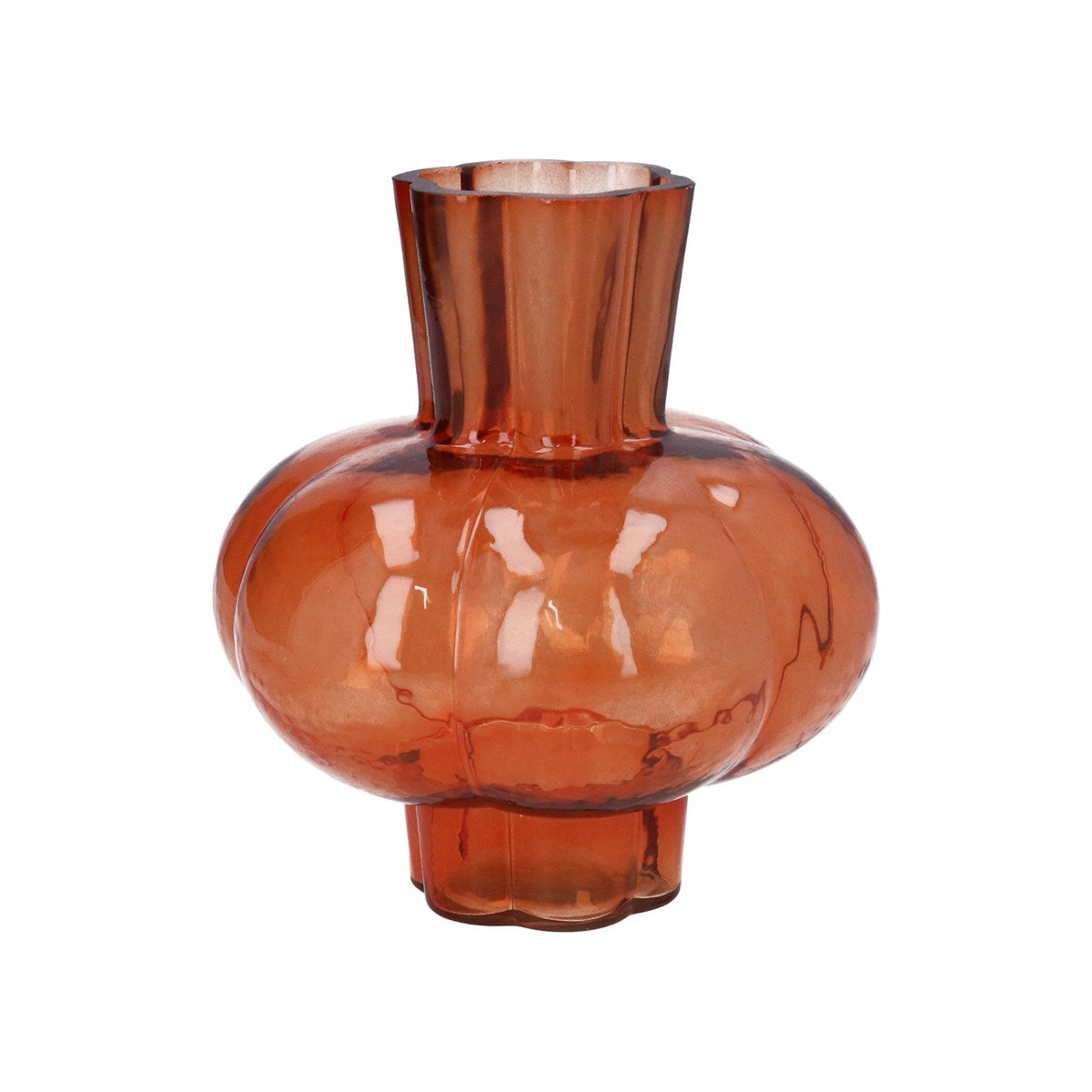 Orange Glass Pumpkin Funnel Vase Sml