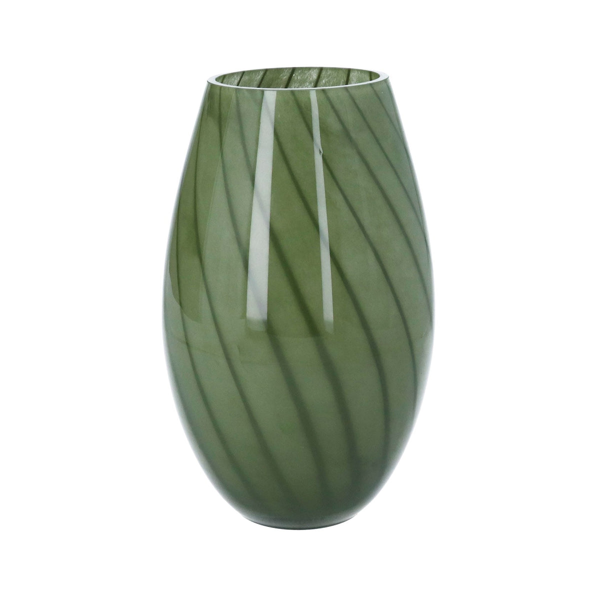 Glass Vase 25cm | Green Spiral Ogee