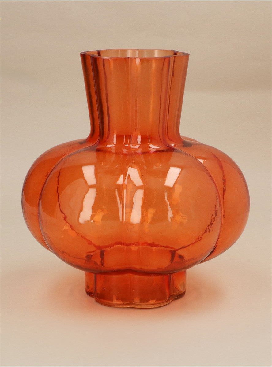 Orange Glass Pumpkin Funnel Vase Lrg