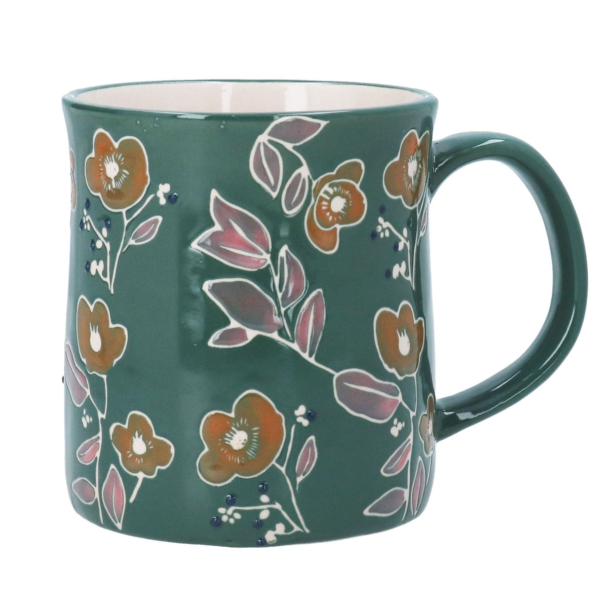 Teal Floral Stoneware Mug Lrg
