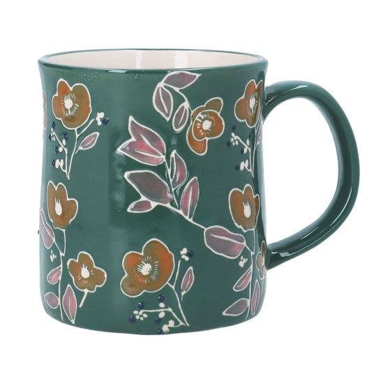 Teal Floral Stoneware Mug Lrg