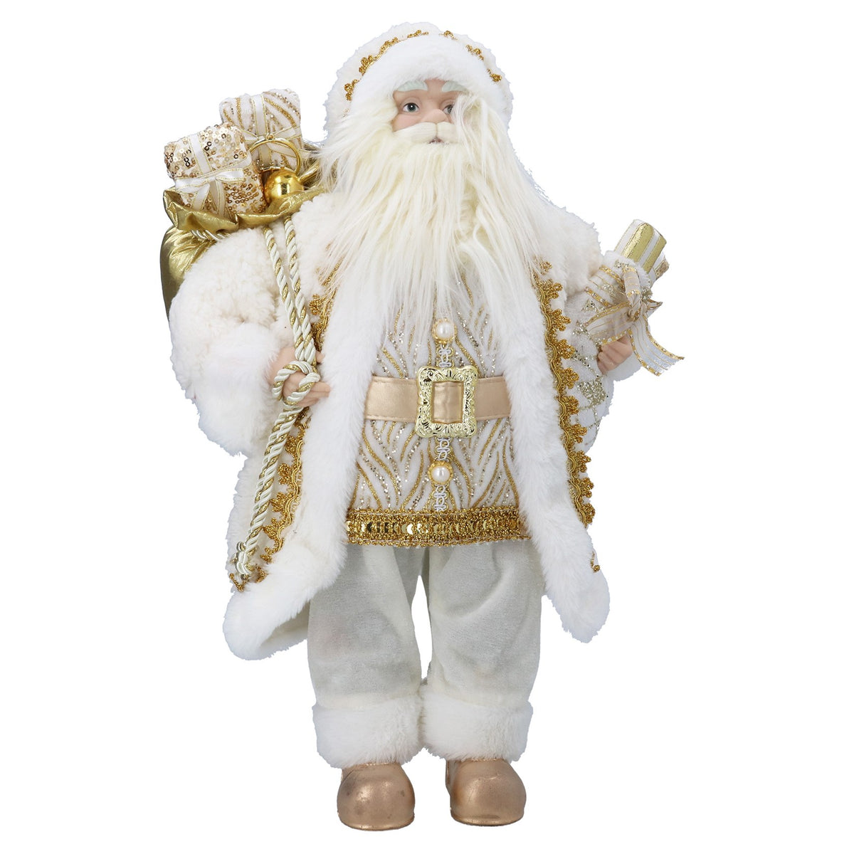 Fabric Santa Ornament | Cream & Gold | 49cm