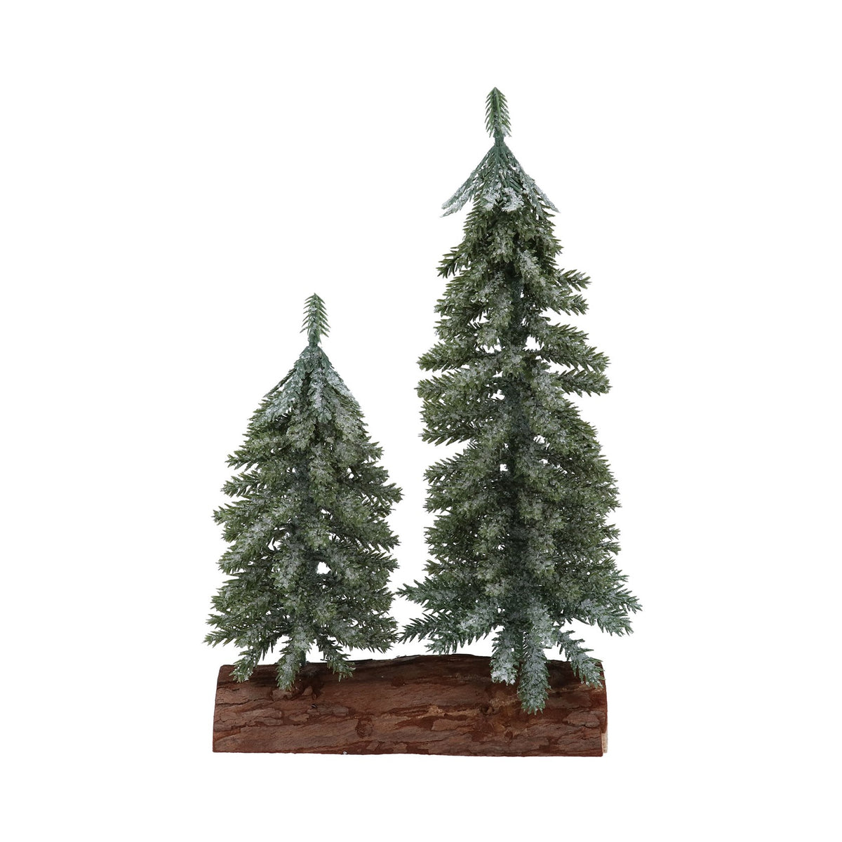 Two Tree Ornament On Log 26cm Frosted