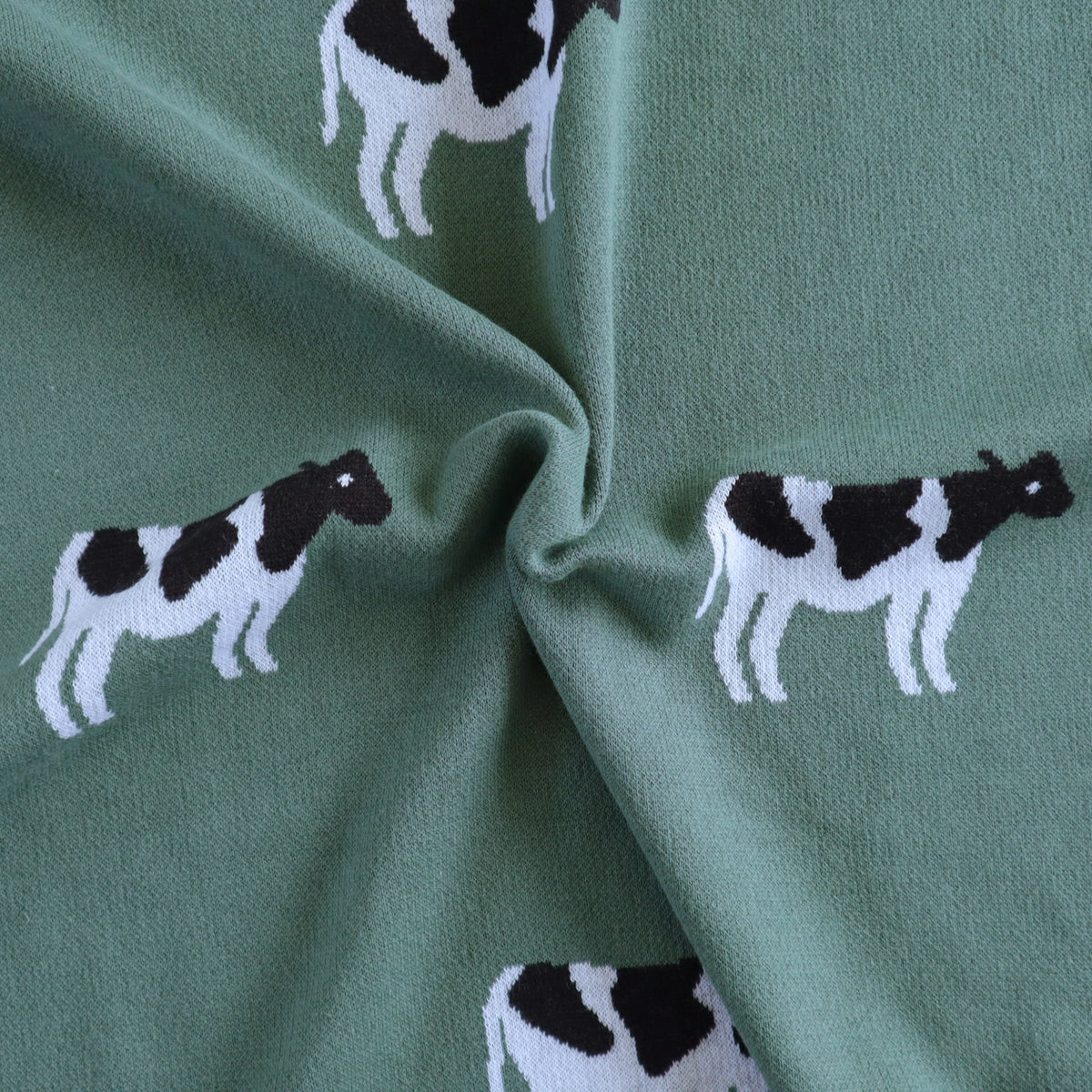 Knitted Baby Blanket | Cow | Bottle Green