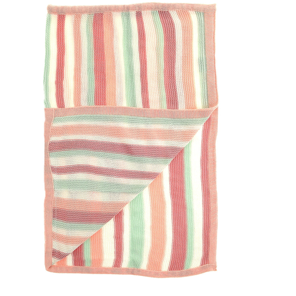 Pink/White/Green Stripe Knitted Blanket