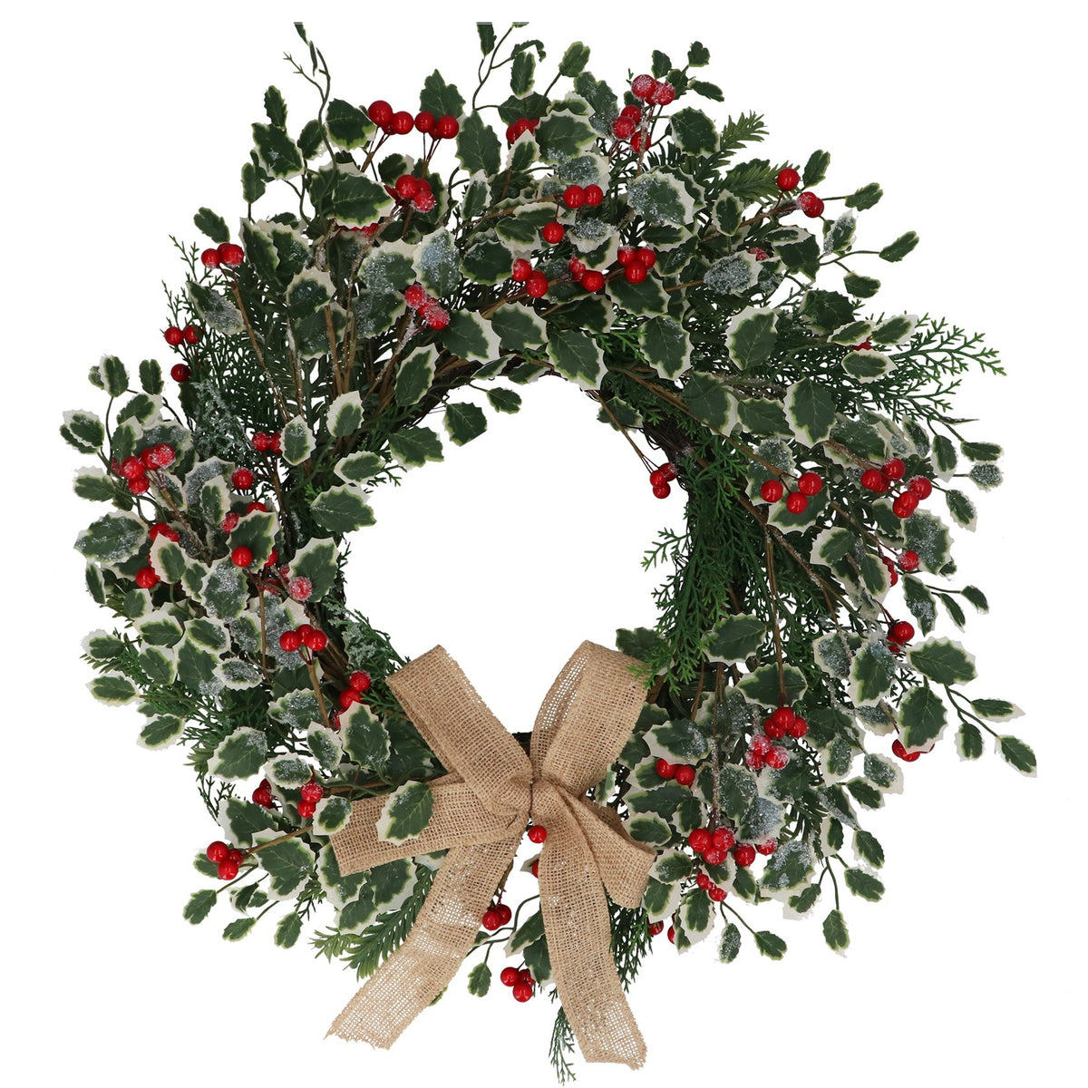 Wreath 56cm Variegated Holly With Bow