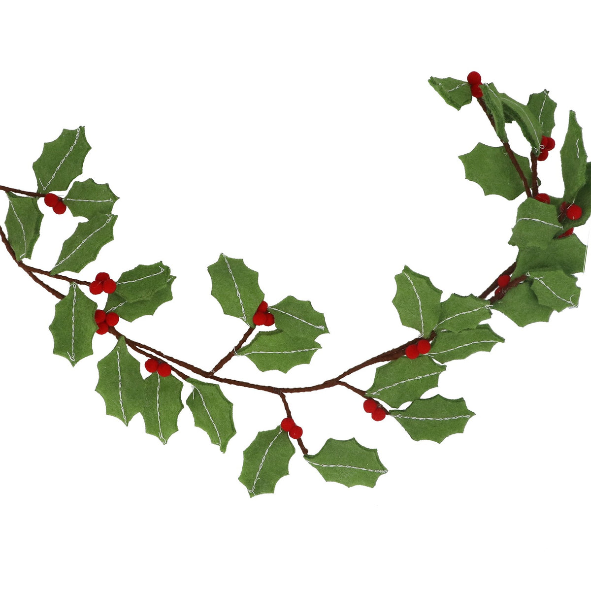 Holly Leaves & Red Berries Felt Garland 1.2m