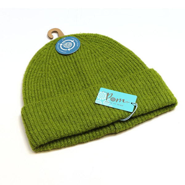 RECYCLED POLYESTER RIBBED BEANIE HAT | LIME GREEN