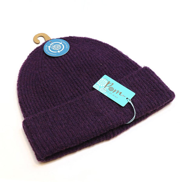 RECYCLED POLYESTER RIBBED BEANIE HAT | DEEP PURPLE