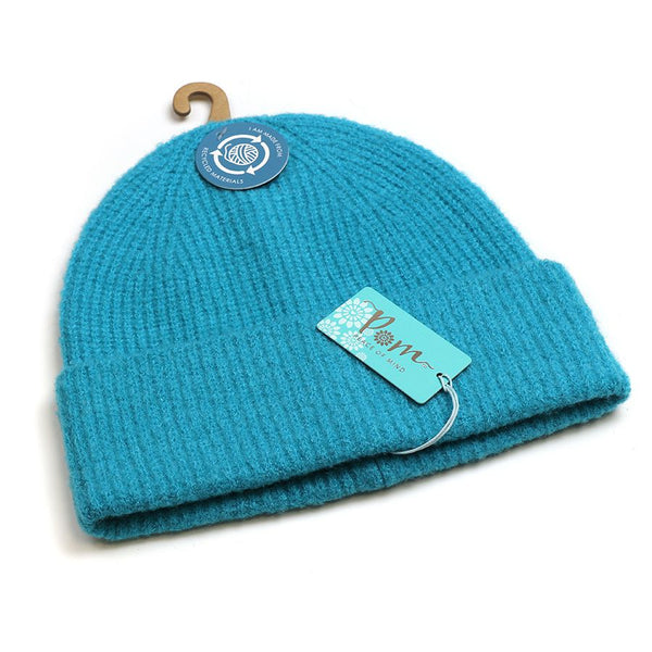 RECYCLED POLYESTER RIBBED BEANIE HAT | BRIGHT TURQUOISE