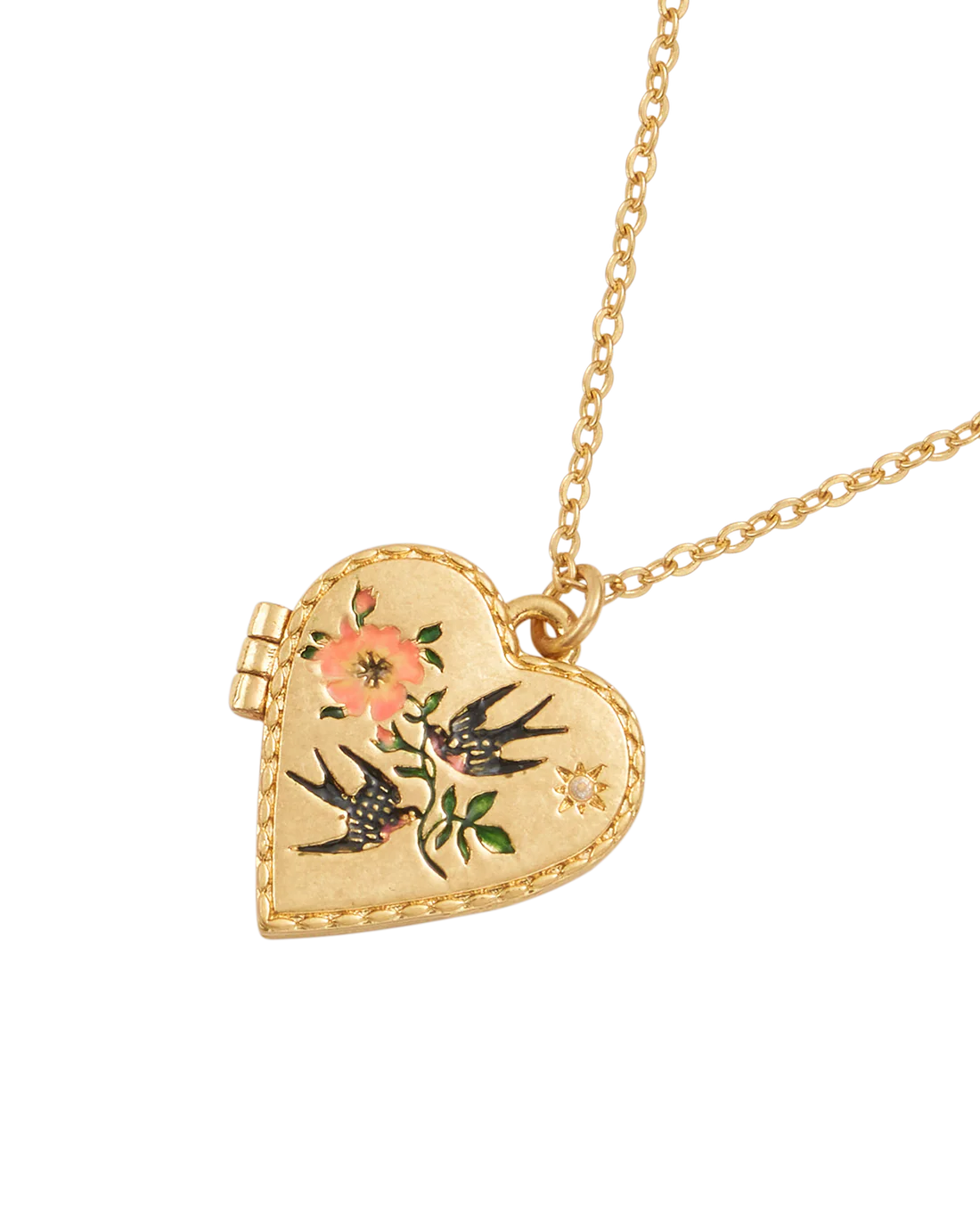 Swallow Heart Locket Chain Necklace