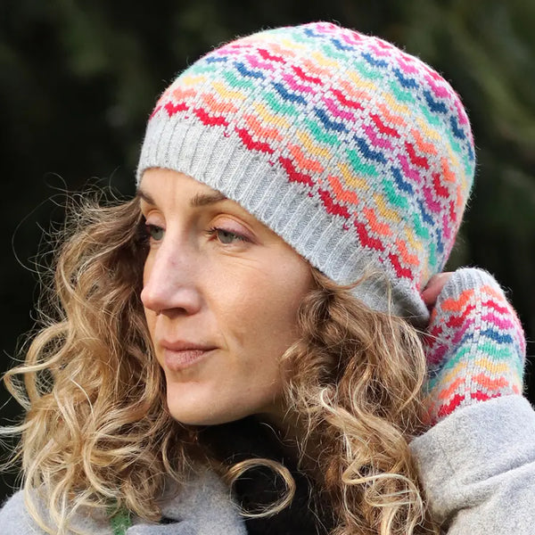 Rainbow Hearts/Grey Wool Blend Beanie Hat