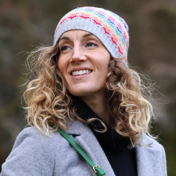 Rainbow Hearts/Grey Wool Blend Beanie Hat