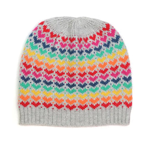 Rainbow Hearts/Grey Wool Blend Beanie Hat