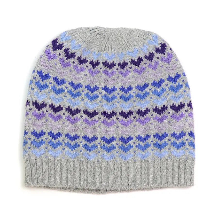 Blue Mix Hearts/Grey Wool Blend Beanie Hat