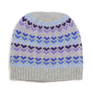 Blue Mix Hearts/Grey Wool Blend Beanie Hat