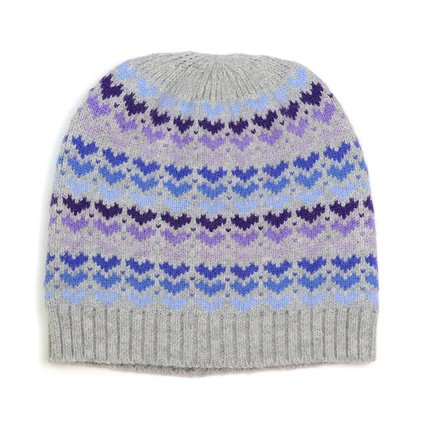 Blue Mix Hearts/Grey Wool Blend Beanie Hat