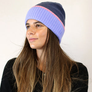 Blue Beanie With Contrast Edge