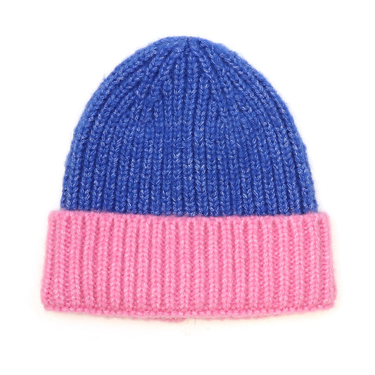 Cobalt & Pink Colour Block Beanie Hat