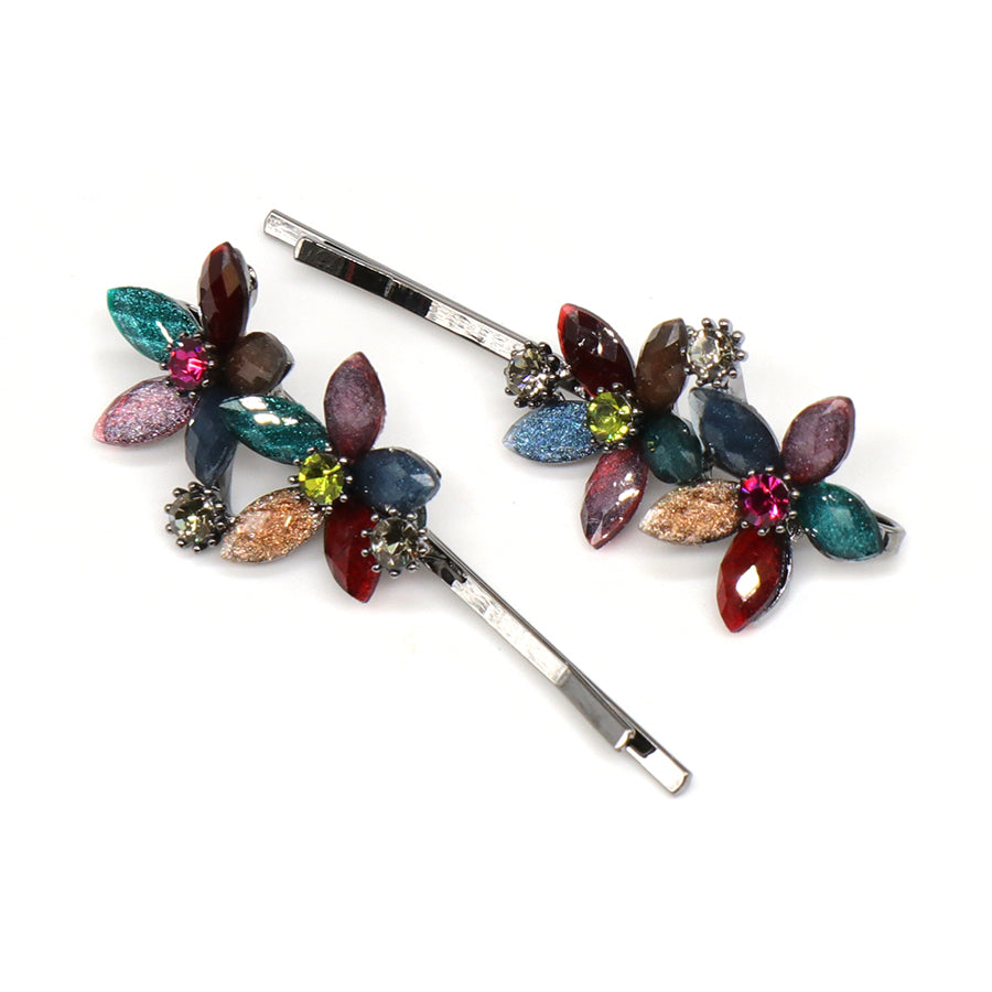Multi Colour Floral Hair Slides 2 Pk