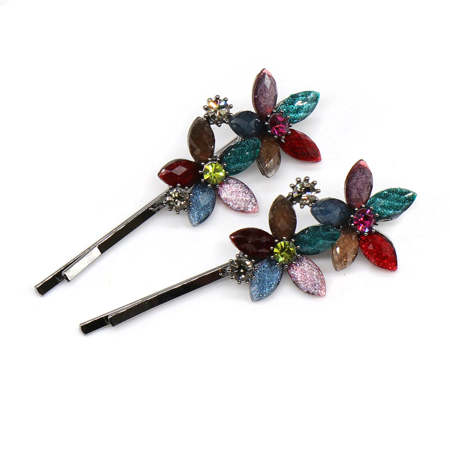 Multi Colour Floral Hair Slides 2 Pk