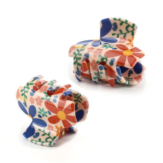 Orange & Purple Flower Small Claw Clips 2Pk