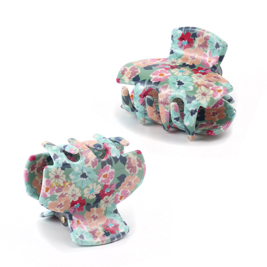 Pink Ditsy Flowers Small Claw Clips 2Pk