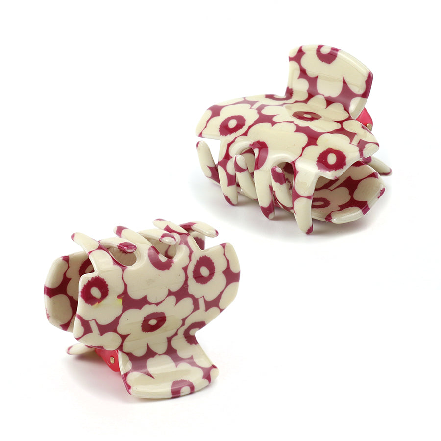 Pink Retro Flower Small Claw Clips 2Pk